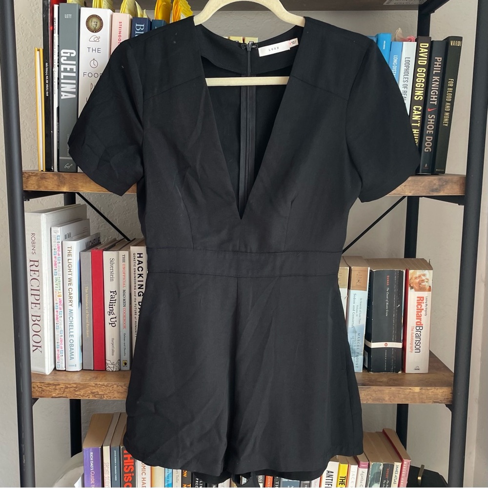 Black Short Sleeve Deep V Neck Romper
